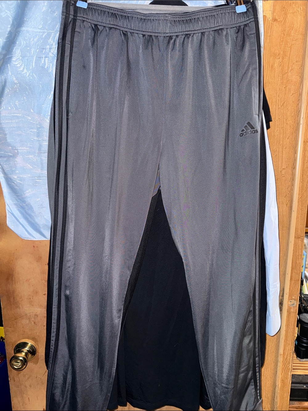adidas XL Men's Gray Track Pants with Black Stripes